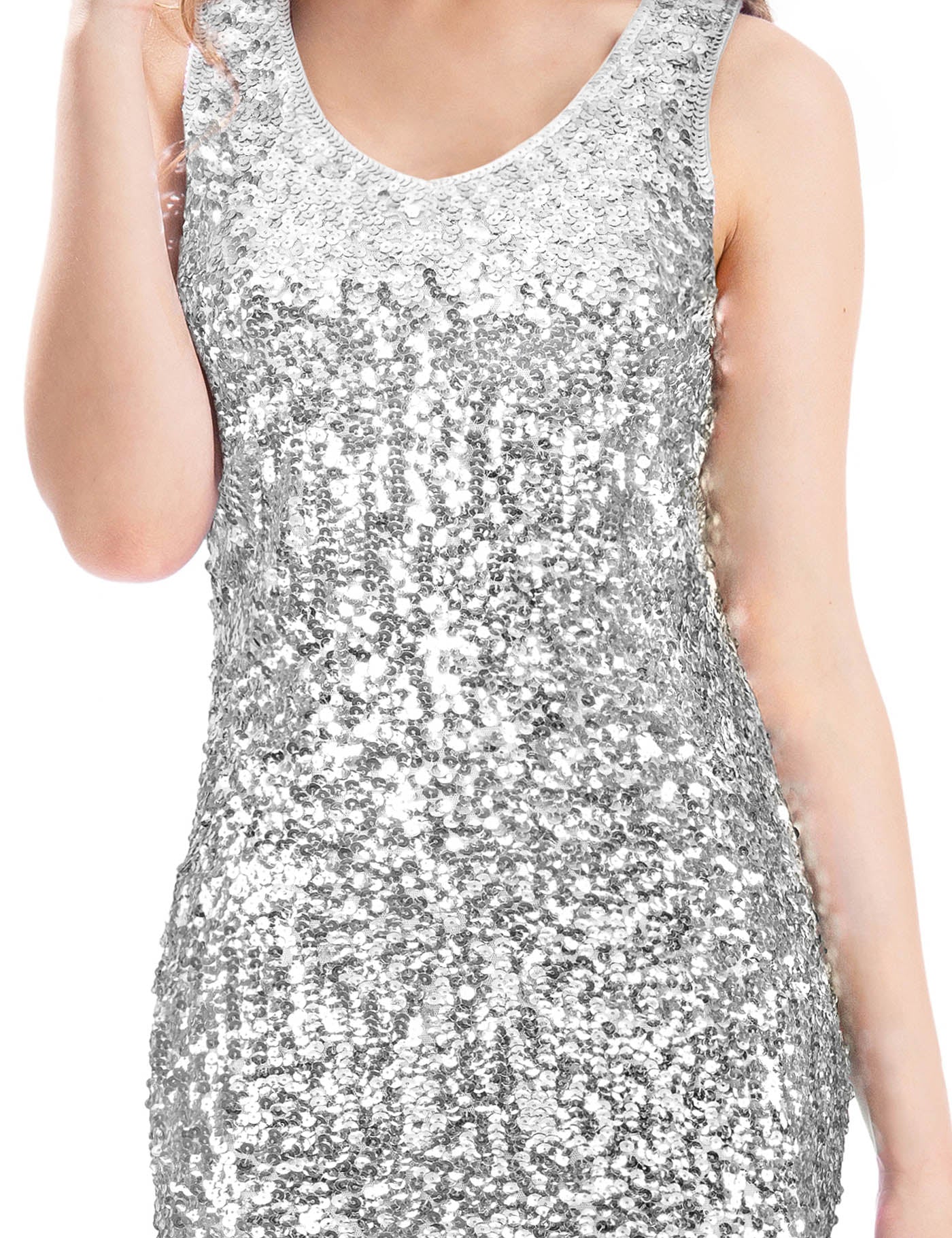 V-Neck Sleeveless Sequin Dress | MANER